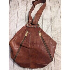 MARINO ORLANDI Italy Large Leather Brown Sling Bag Purse Zipper